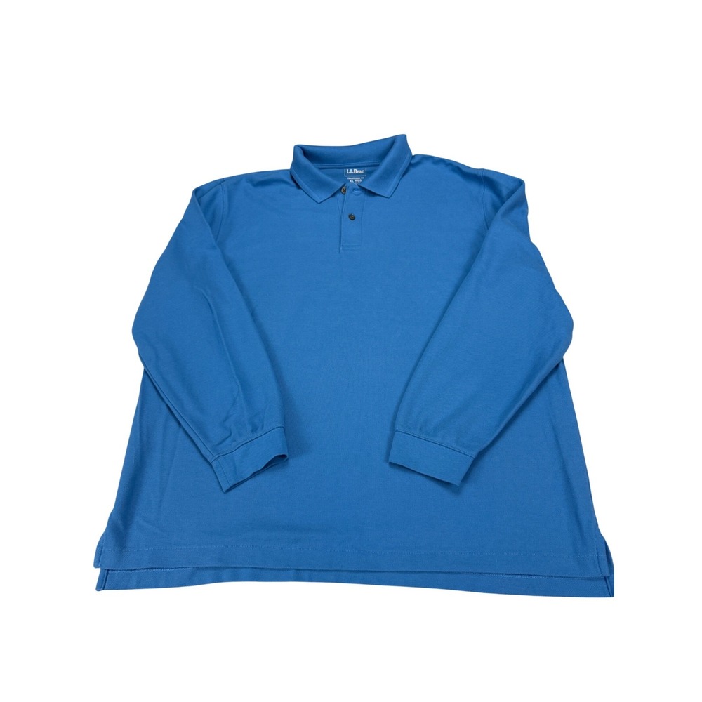 LL Bean Mens XL Blue Long Sleeve Polo Shirt 100% Cotton Pique Traditional Fit
